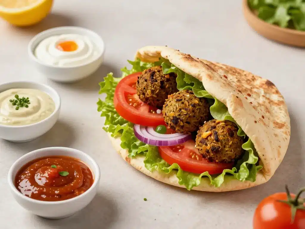 assemblage garniture sauce falafel kebab coloré