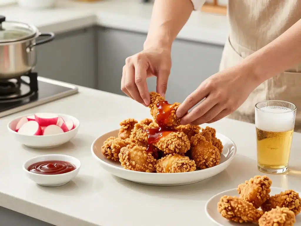 k chimaek fait maison poulet frit bière radis