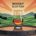 illustration whisky scottish verre tulipe sur tonneau