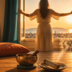 comment purifier sa maison des mauvaises ondes femme ouvre fenêtre bol tibétain