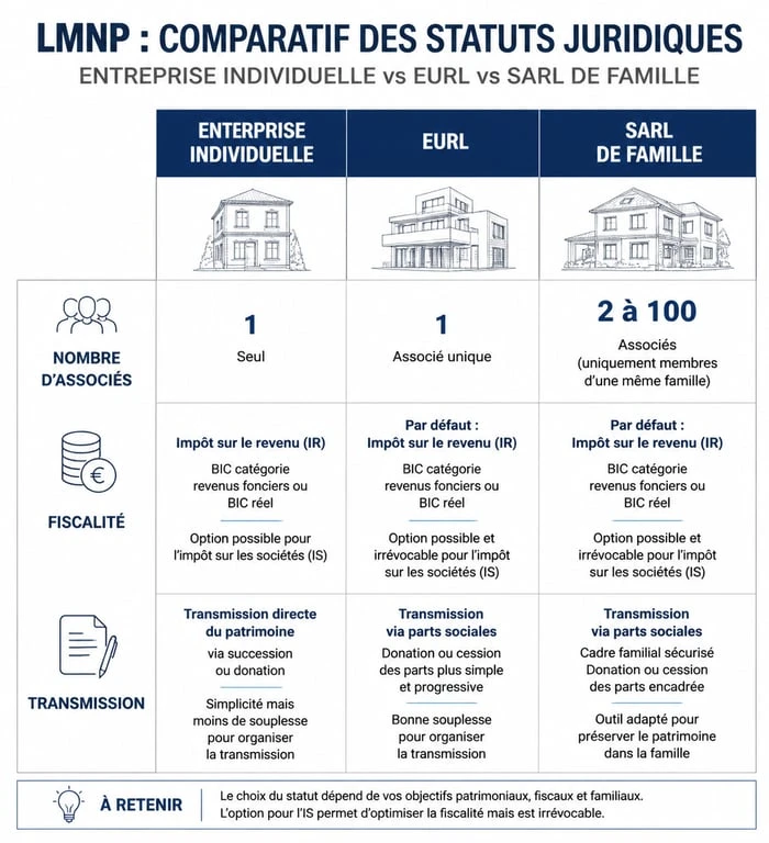Tableau comparatif des formes juridiques pour la location meublée non professionnelle LMNP