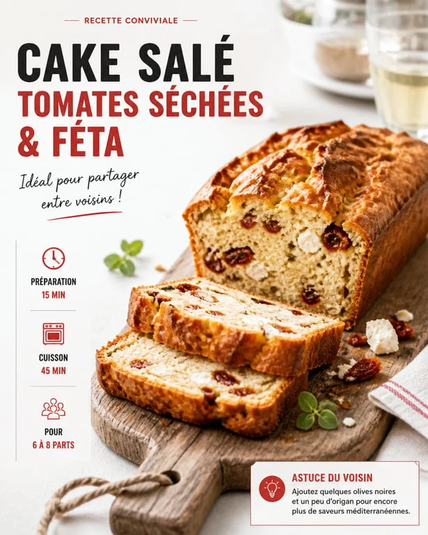 Cake salé aux tomates séchées et féta, idée de plat pour la fête des voisins
