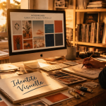 graphiste identité visuelle travaillant en studio