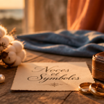 tableau des noces de mariage avec symboles sur une table