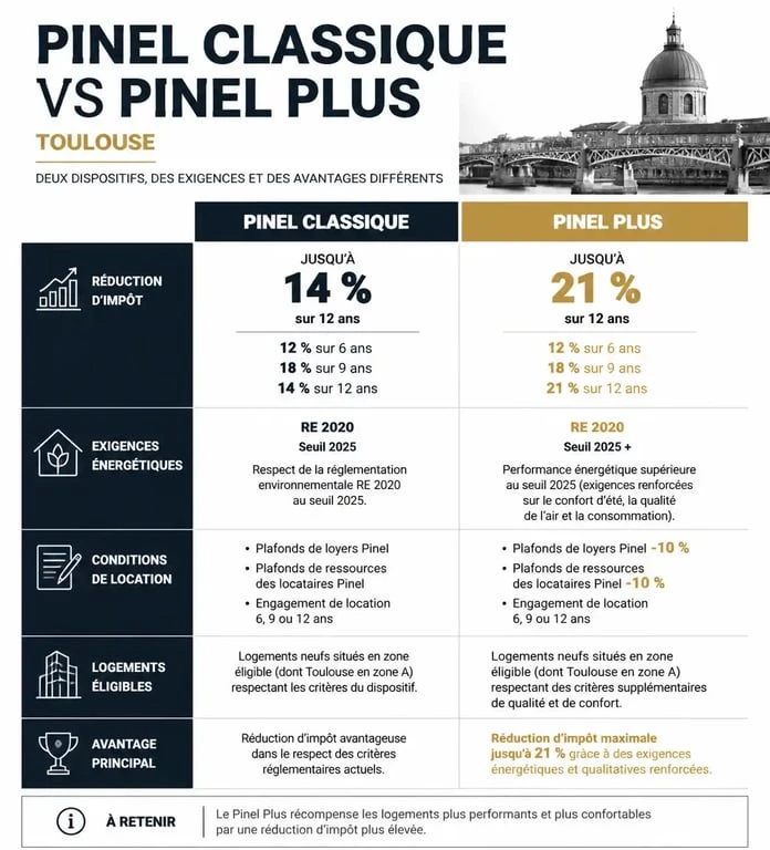 Comparatif des dispositifs Pinel classique et Pinel Plus pour un investissement immobilier à Toulouse