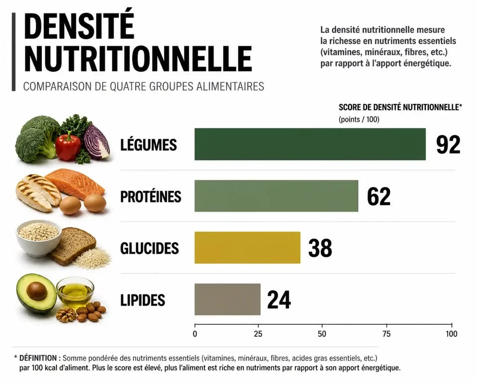 Infographie sur la densité nutritionnelle des aliments dans un tableau des aliments