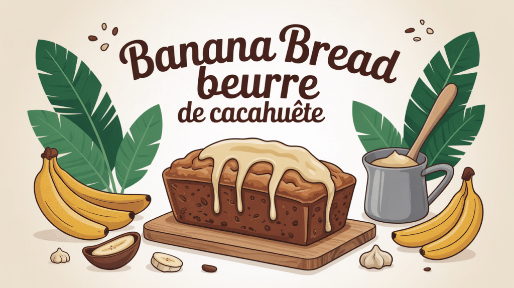 illustration banana bread beurre de cacahuete sur planche en bois