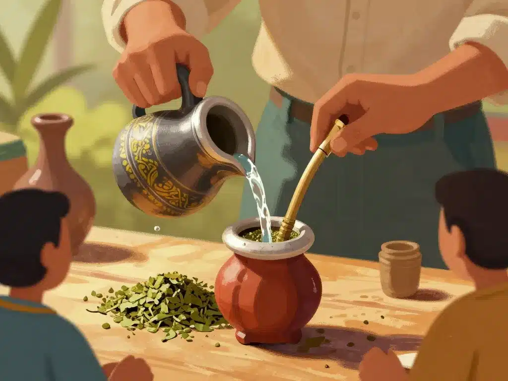 illustration preparation traditionnelle cherba mate calebasse bombilla