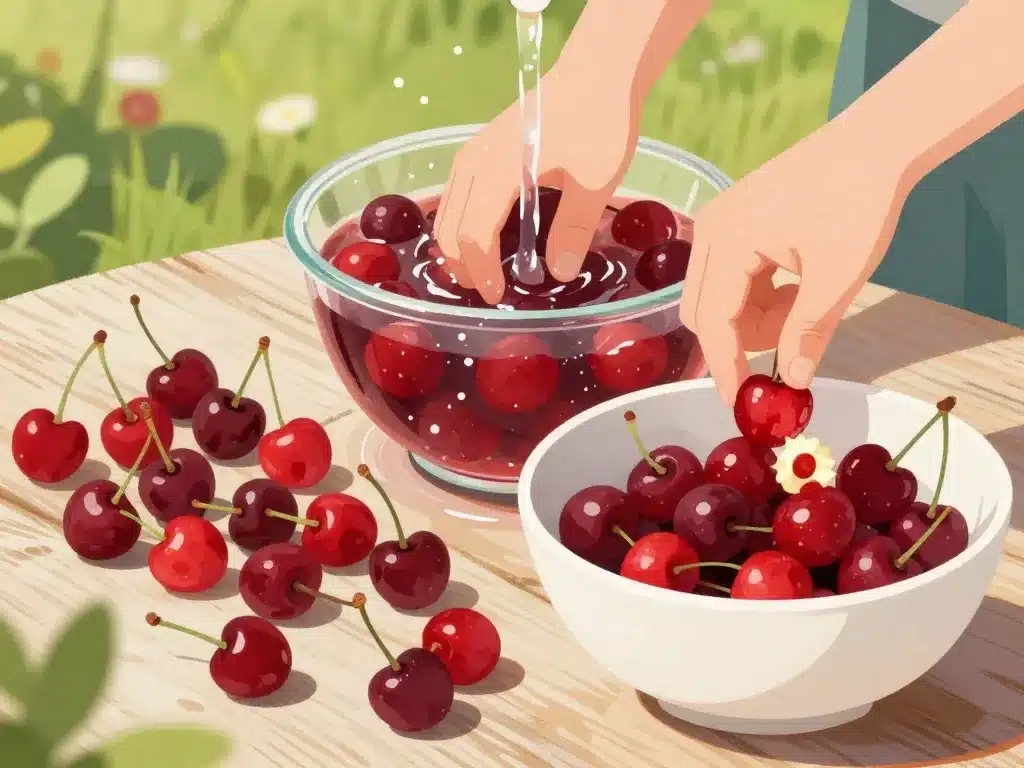 préparation des cerises pour confiture de cerises