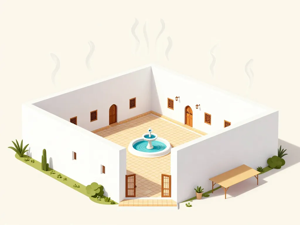 schéma éléments maison tunisienne patio murs épais