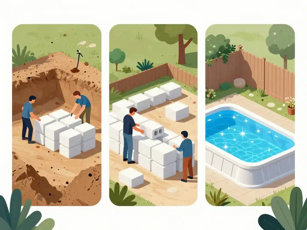 Construction piscine bloc polystyrène étapes principales