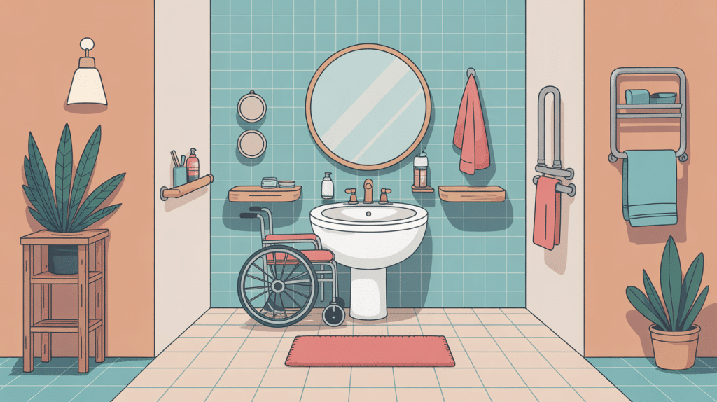 illustration hauteur lavabo pmr avec fauteuil roulant