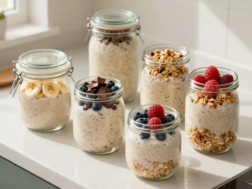 overnight oats bocaux avec toppings et conservation