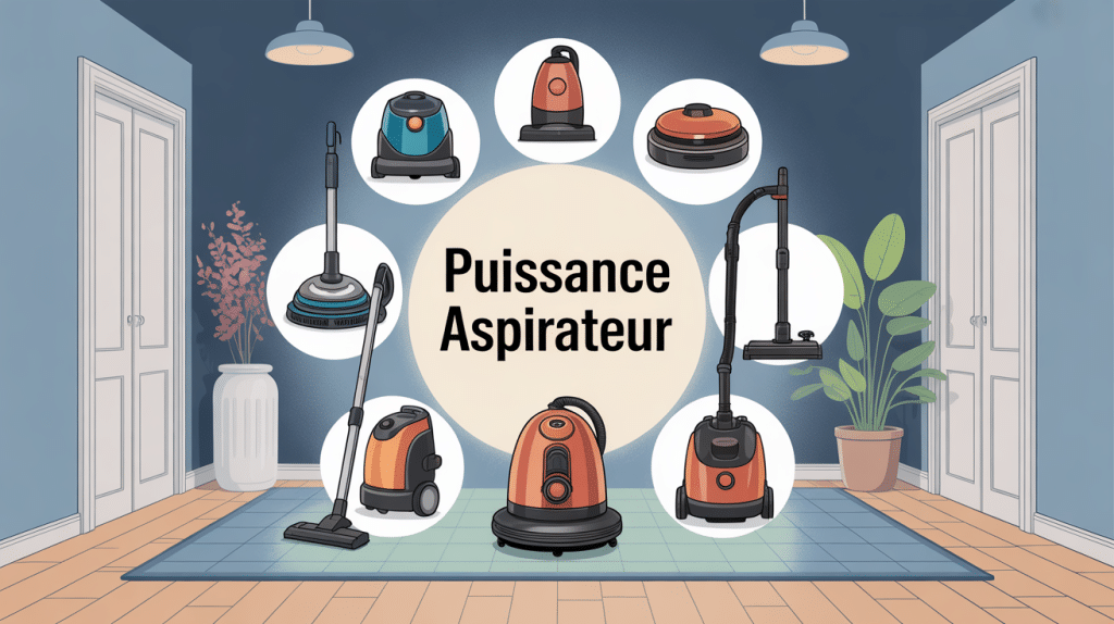 illustration puissance pour aspirateur différents modèles et sols