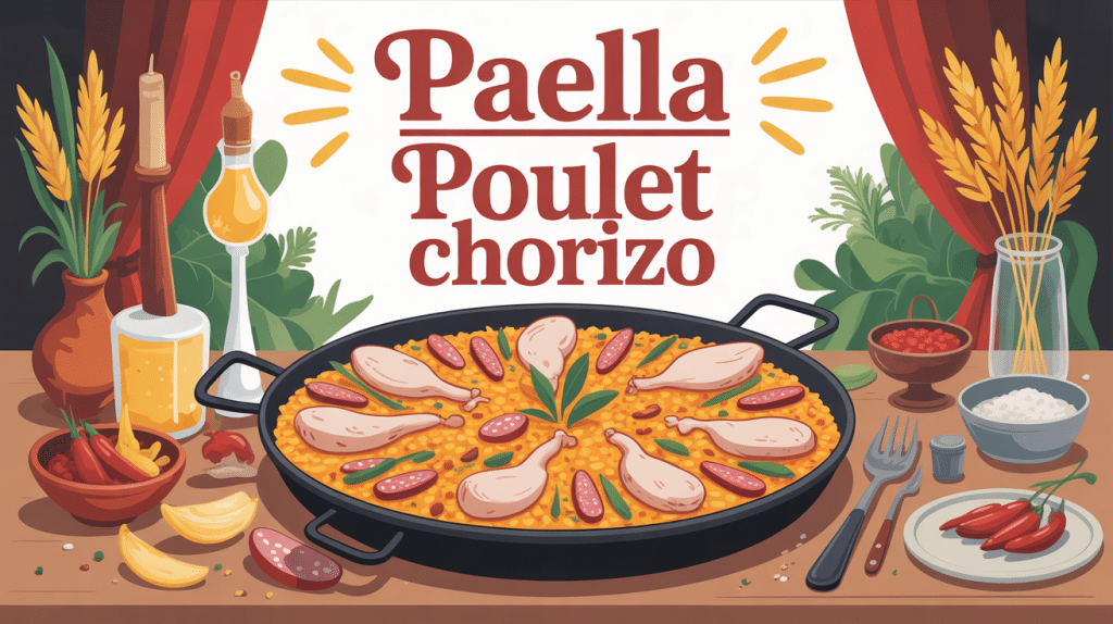 recette paella au poulet et chorizo autour de la grande poêle