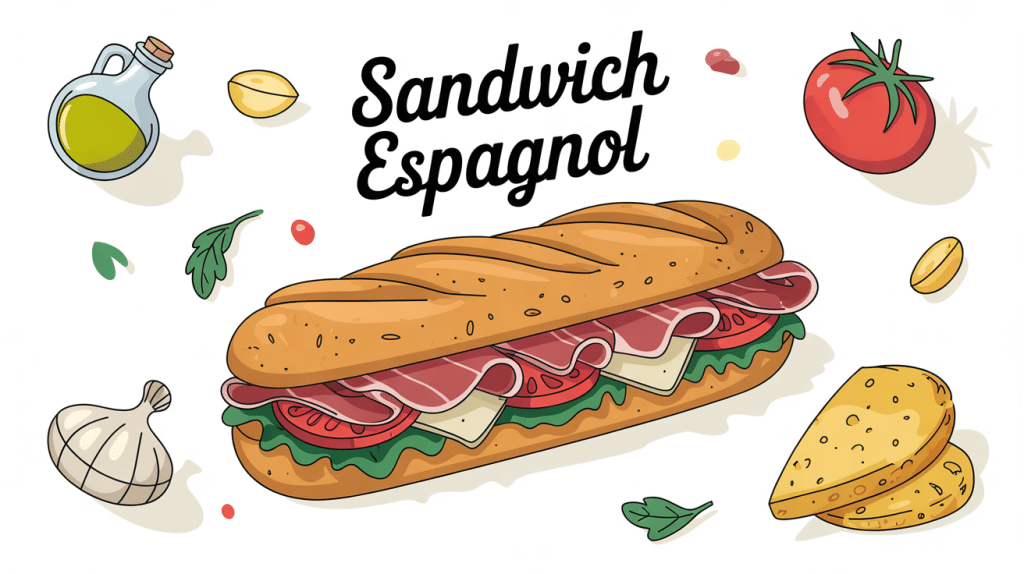 illustration sandwich espagnol baguette jambon tomate