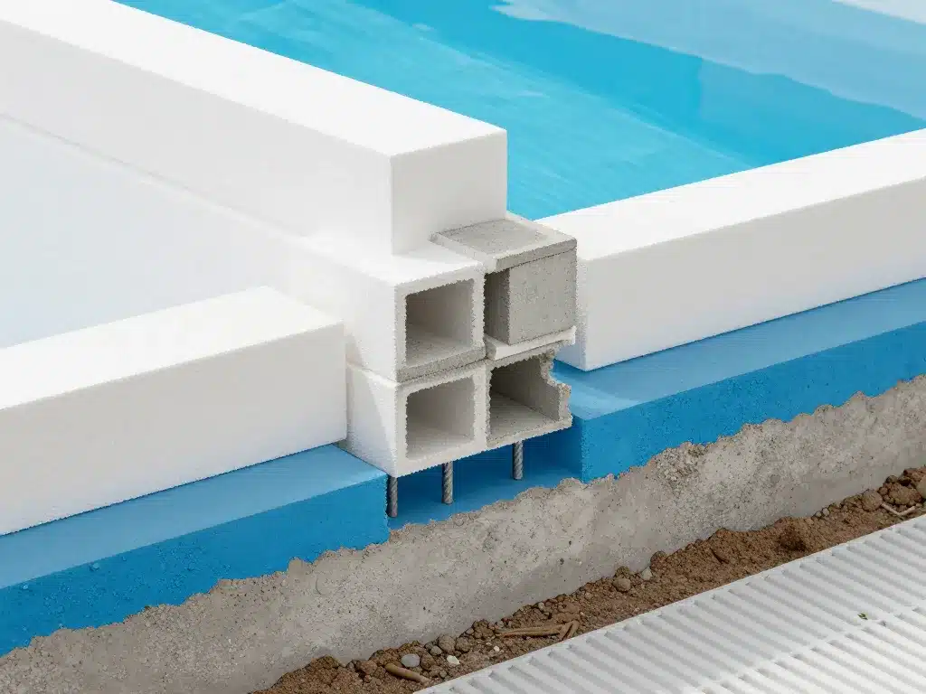 Schéma bloc polystyrène piscine vue en coupe