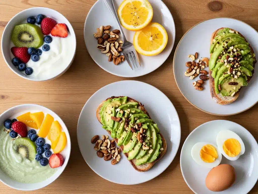 Assortiment breakfast full bowls healthy et toast avocat