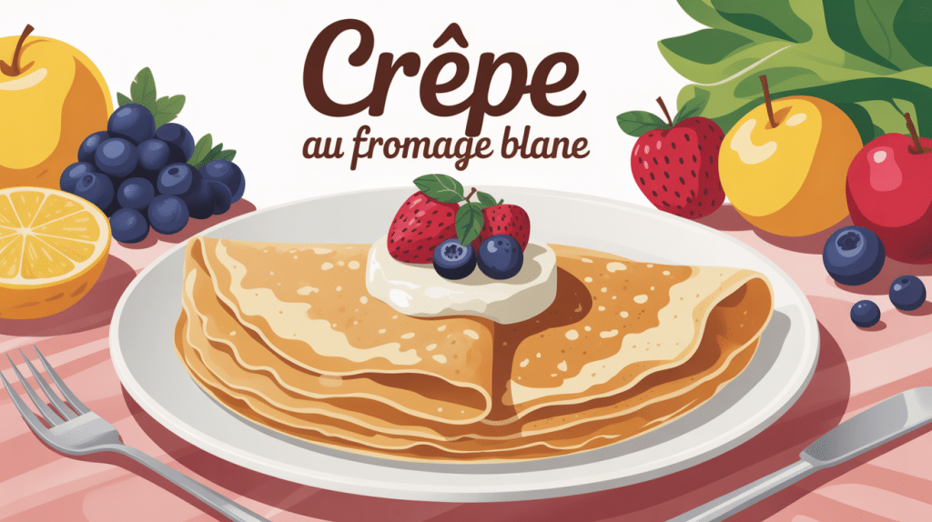Empilement de crêpes fromage blanc et fruits frais sur table