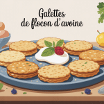 Recette de galettes de flocon d'avoine sur assiette avec ingrédients
