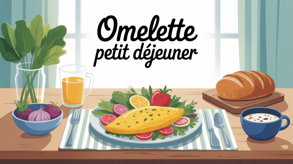 Omelette petit déjeuner avec légumes et pain complet