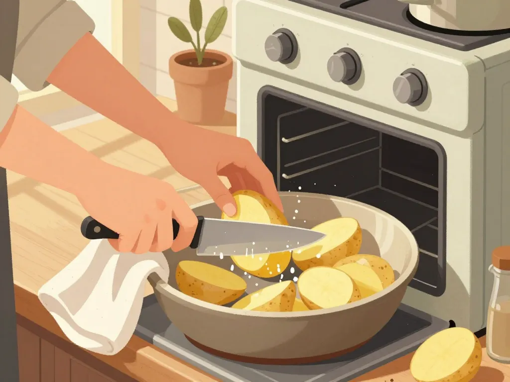 Préparation pommes de terre au four croustillantes façon grands-mères étape traditionnelle