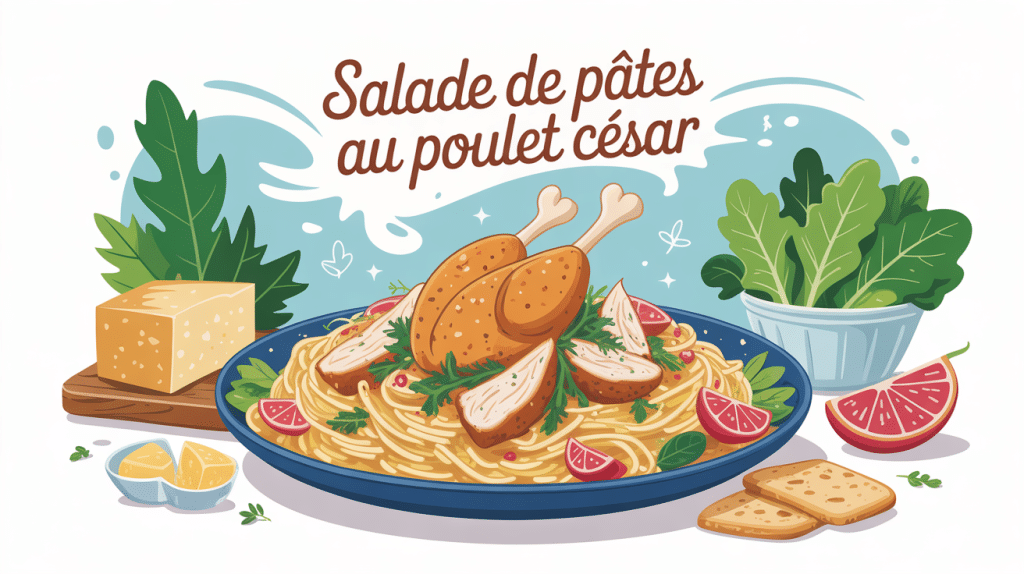 Salade de pates au poulet cesar avec parmesan et croûtons