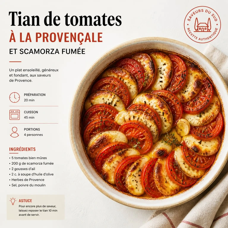 Tian de tomates à la provençale et Scamorza fumée