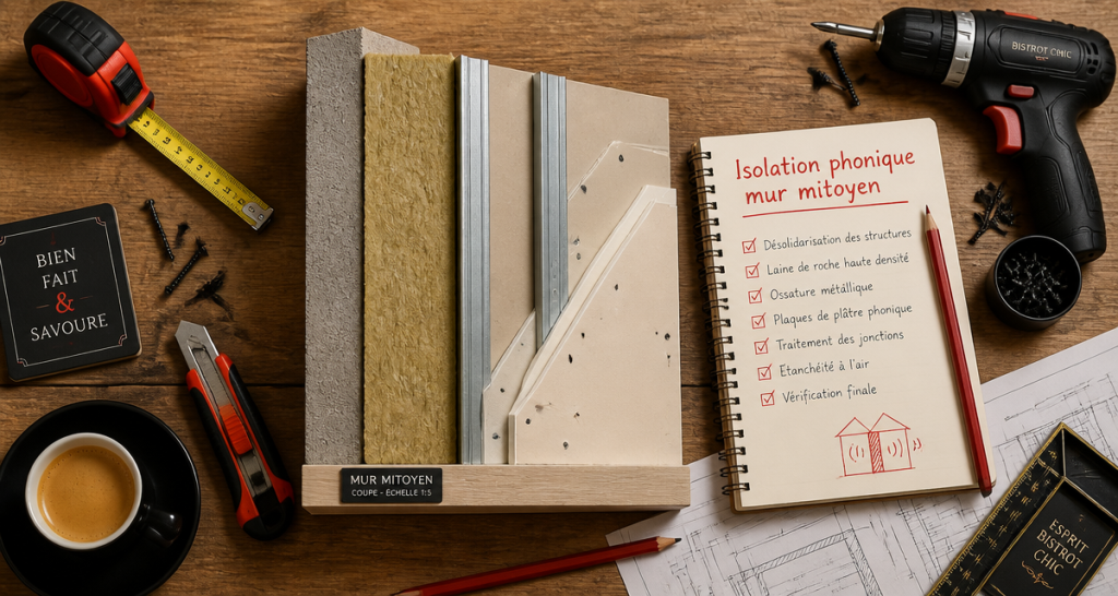 isoler phoniquement un mur mitoyen sectionné et outils