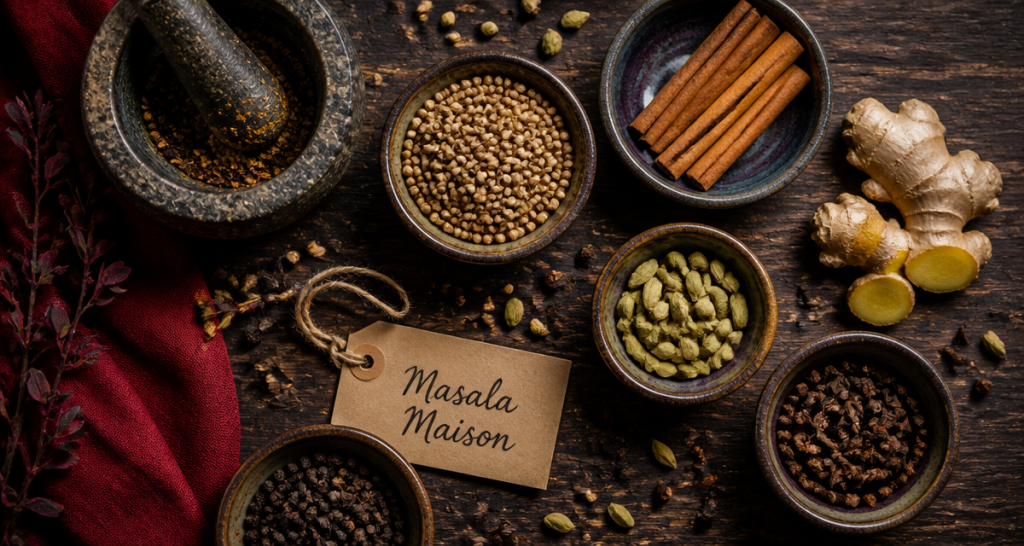 épices masala maison sur plan de travail