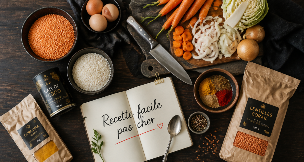 recette facile pas cher ingrédients sur table