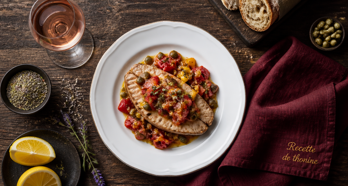recette thonine à la provençale en assiette sur table rustique