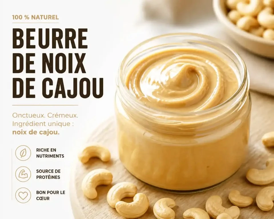 Beurre de noix de cajou maison onctueux dans un bocal en verre