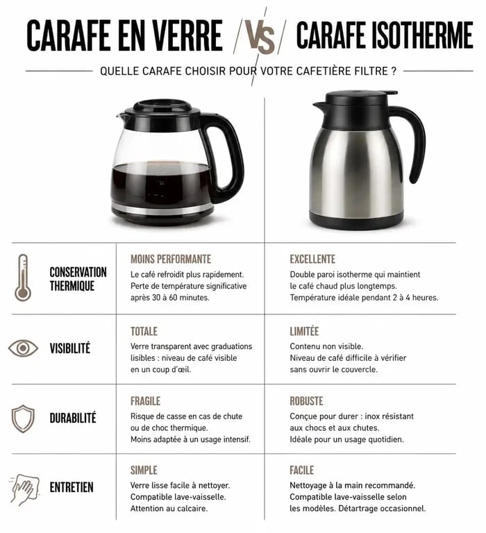 Comparatif carafe en verre vs isotherme pour la meilleure cafetière filtre