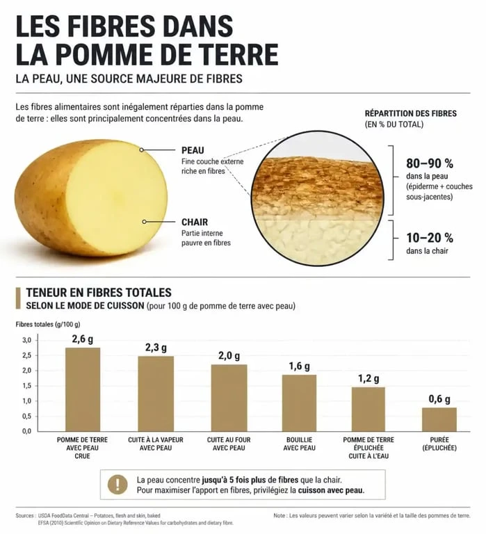 Infographie sur la teneur en fibres dans les pommes de terre selon la préparation