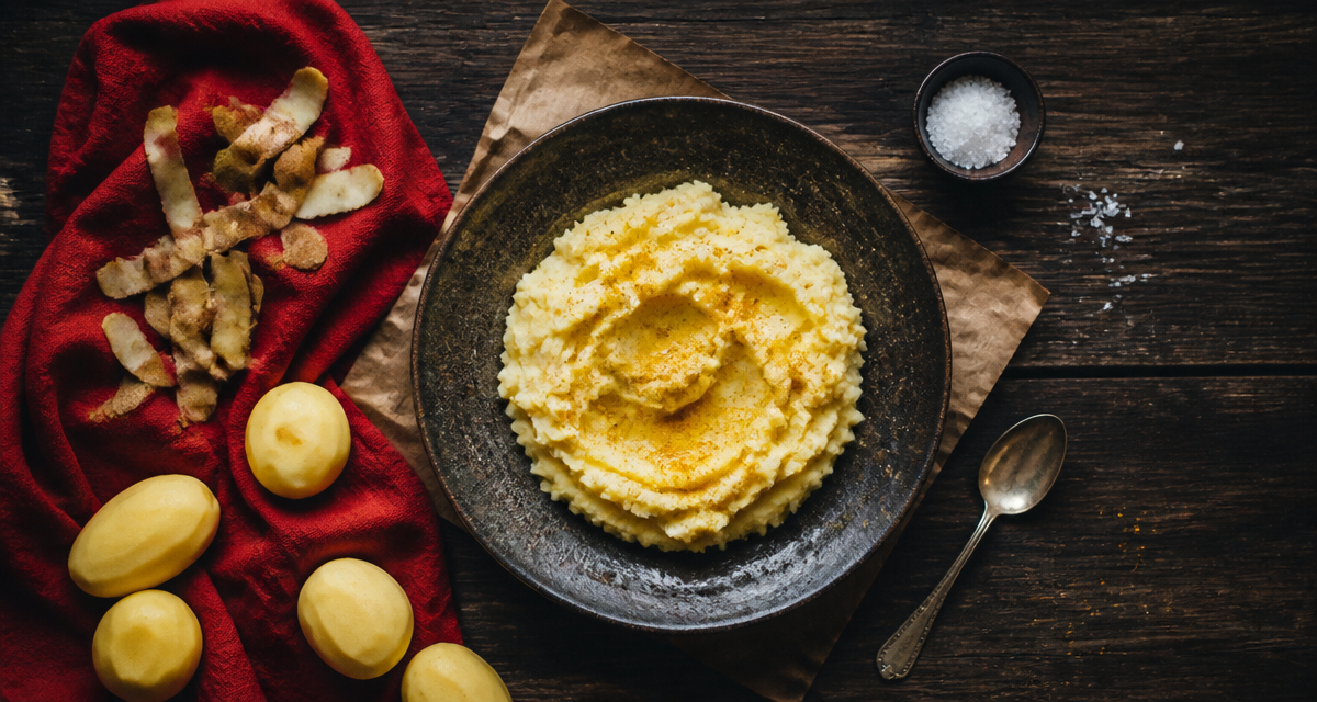 pomme de terre et intestin irritable, écrasé sur assiette rustique