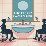 Illustration hauteur lavabo pmr avec personne en fauteuil