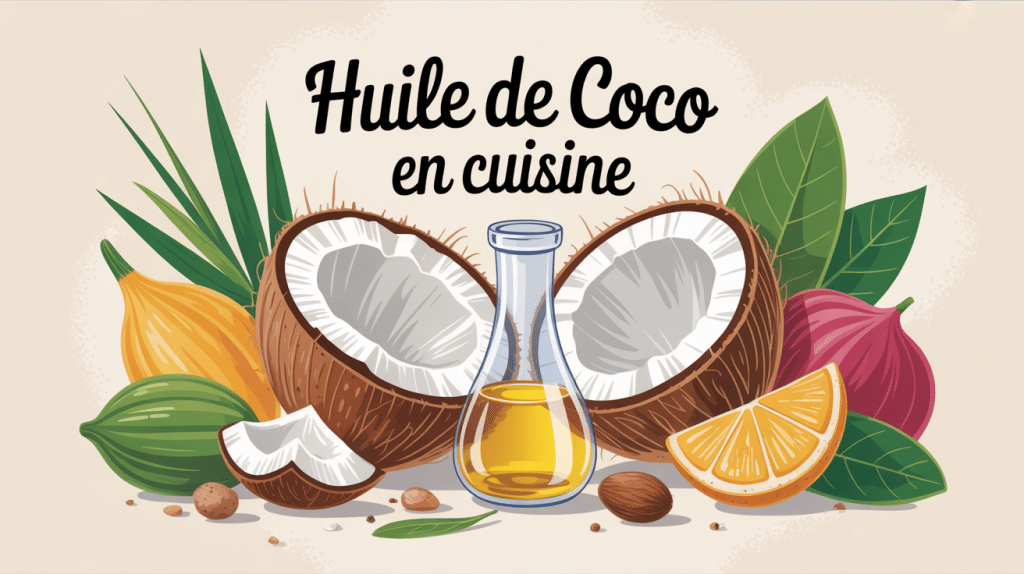 huile de coco cuisine avec ingrédients exotiques