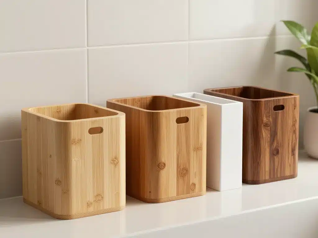 différents modèles de poubelle de salle de bain bois bambou chêne teck composite
