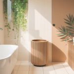 poubelle de salle de bain bois dans une salle de bain élégante