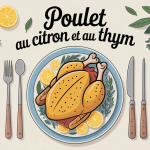Plat de poulet au citron et au thym sur une grande table