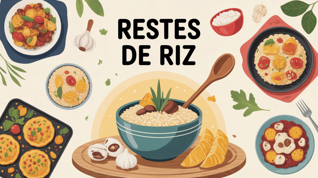 illustration recette avec des restes de riz en cuisine