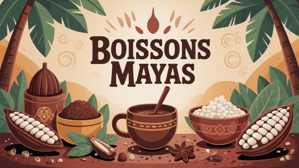 Illustration boisson maya ambiance ancestrale cacao maïs épices