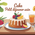 cake petit déjeuner sain avec fruits, céréales, oléagineux et boisson chaude