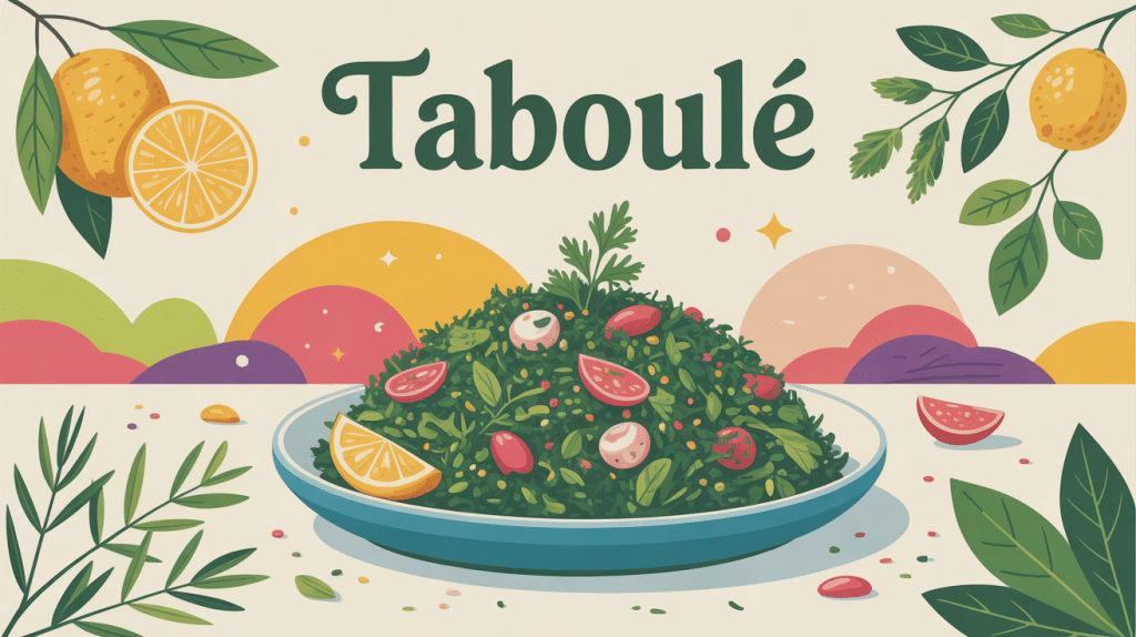 Origine du taboulé en illustration levante, pleine d'herbes fraîches
