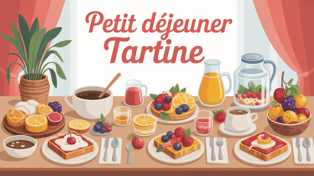 Table de petit dejeuner tartine avec tartines variées