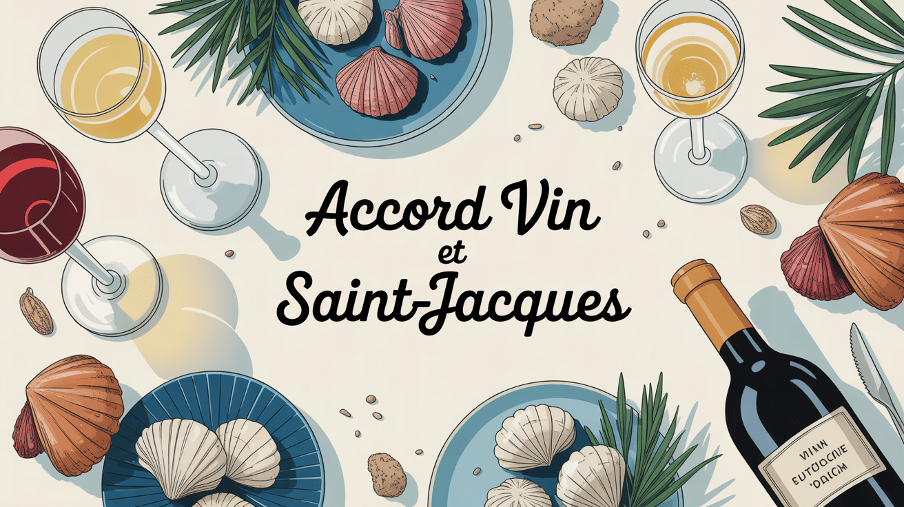 accord vin et Saint-Jacques sur table élégante