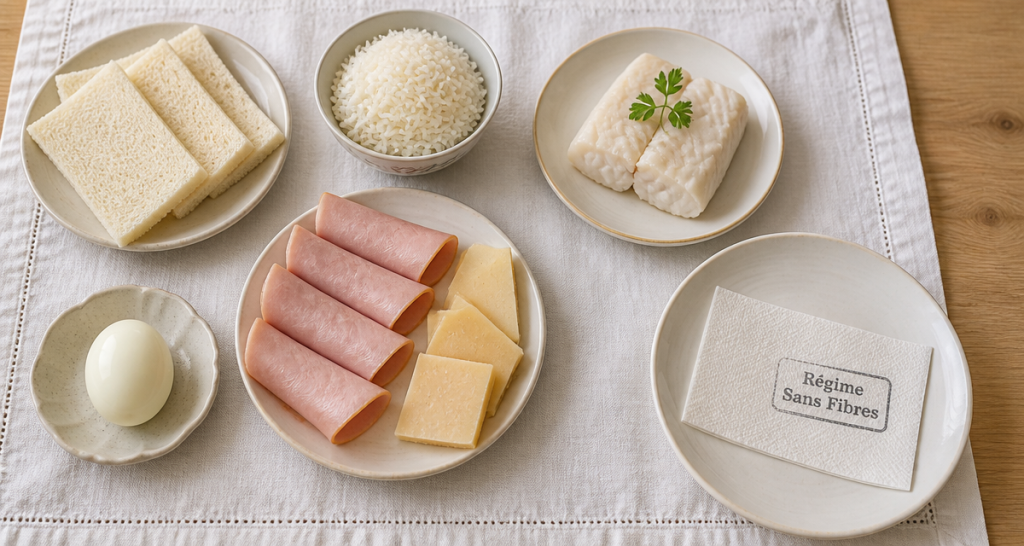 aliments sans fibres liste sur table