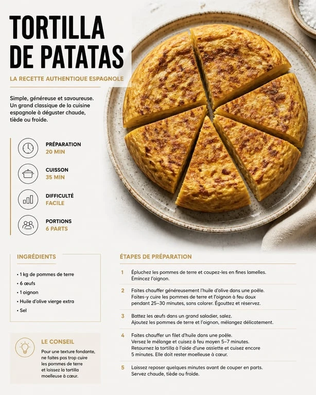 Tortilla de patatas espagnole traditionnelle, recette de tapas maison