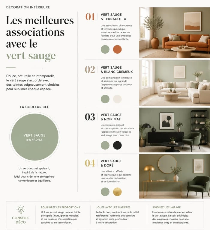 Palette de couleurs pour décoration murale vert sauge et associations harmonieuses